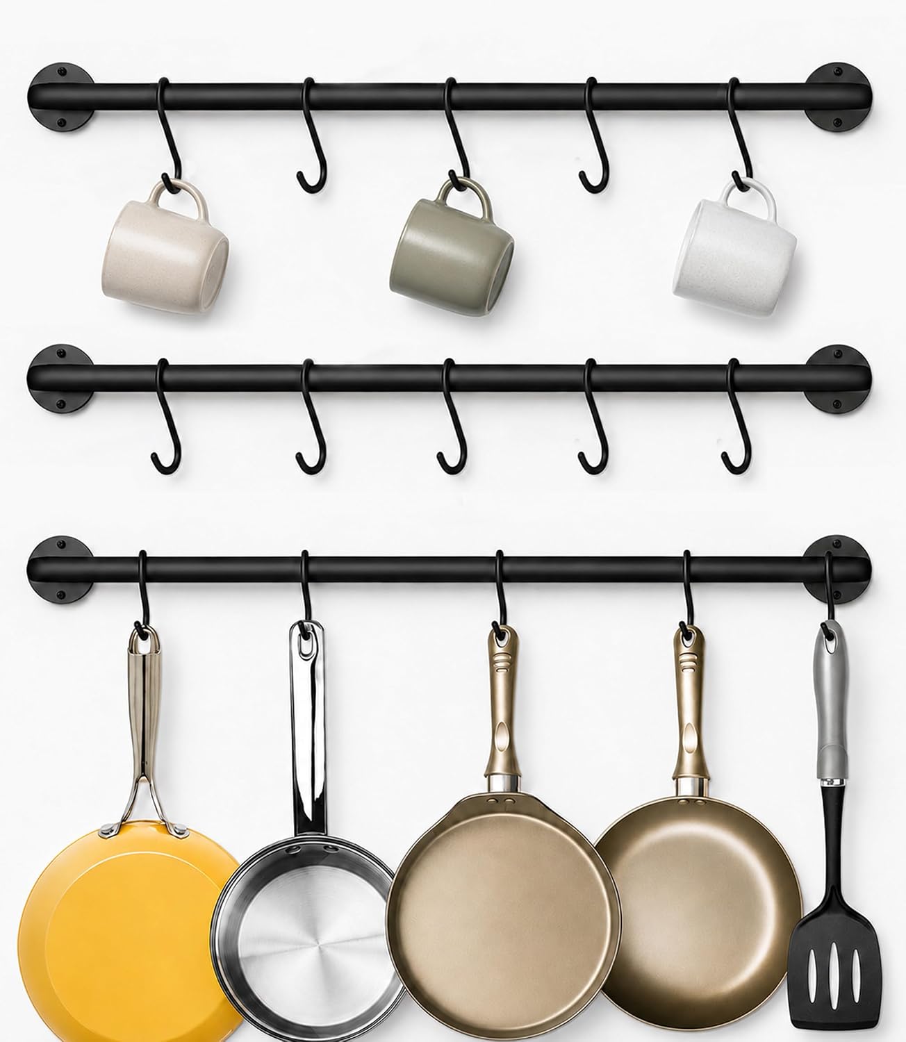 3 Pzas Estantes Cocina con 12 Ganchos Colgador Negro