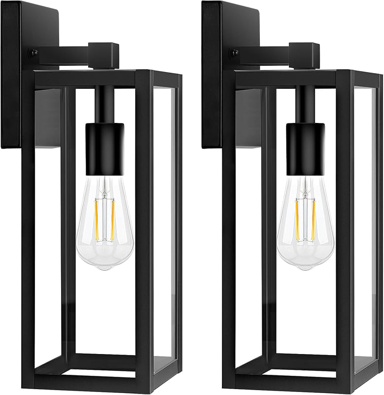 2 Luminarias pared exterior impermeables 15pulg vidrio negro