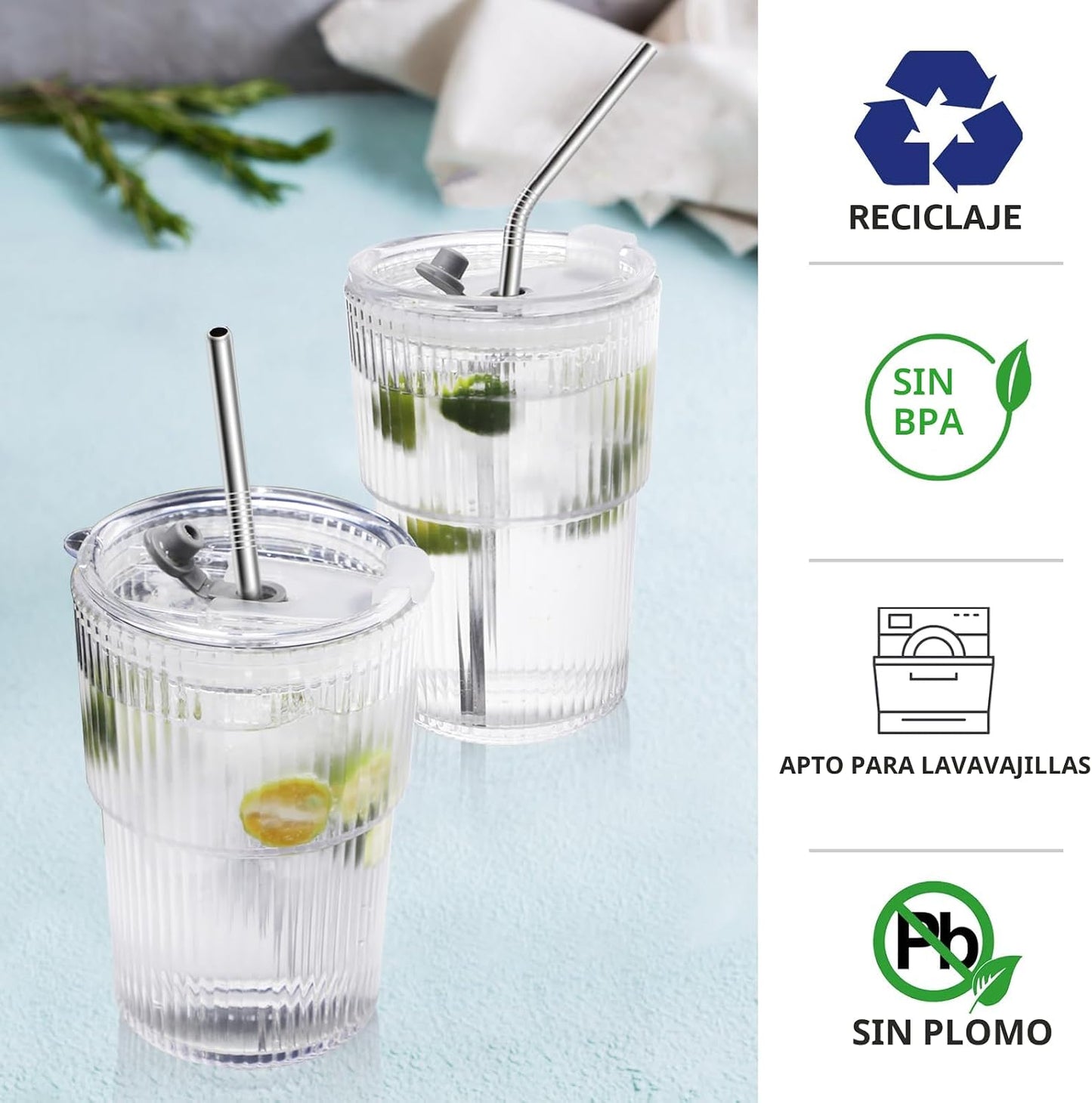 Set 2 Vasos Café Helado 16oz Plástico Reutilizable