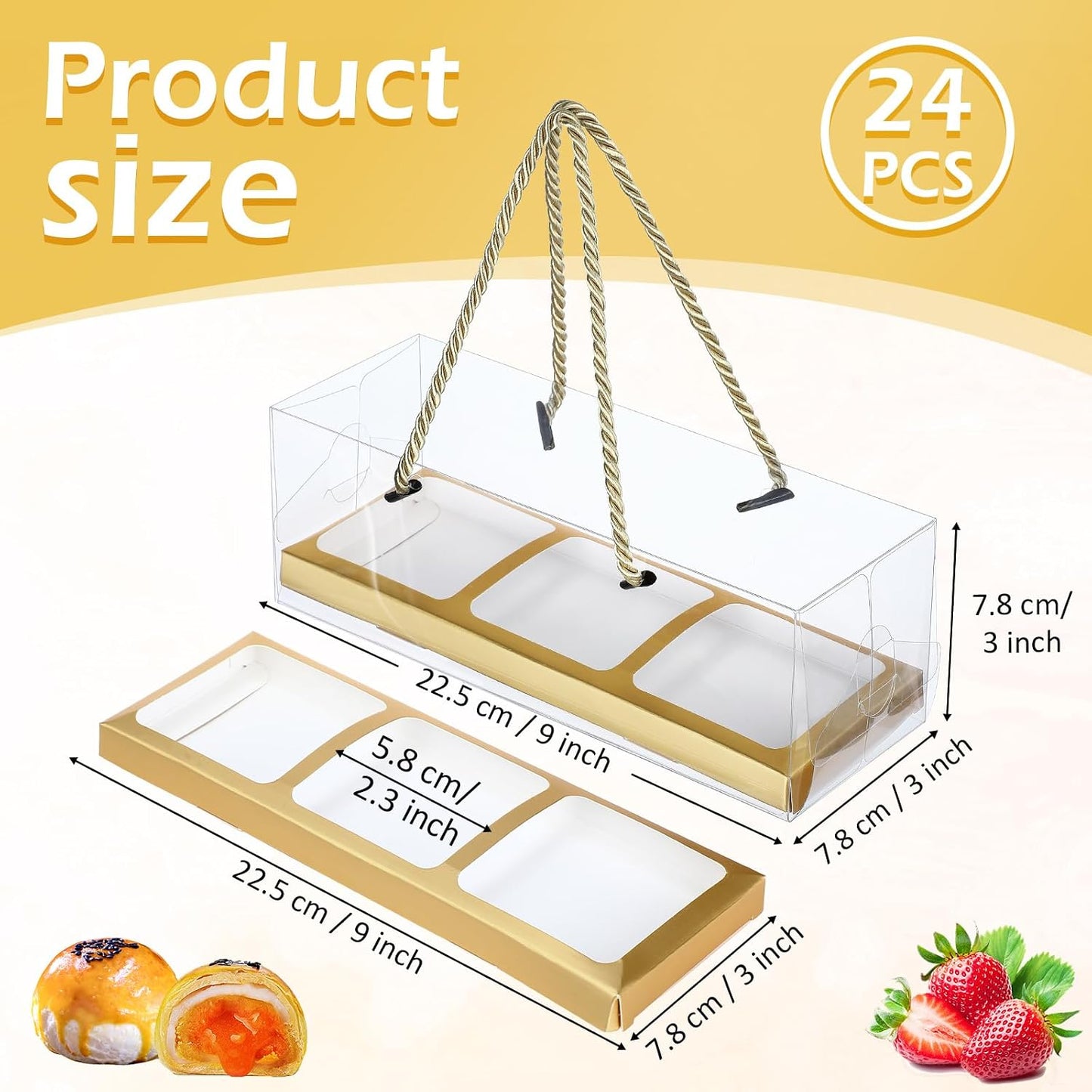 24 Cajas Cupcakes 9x3pulg 3 Compartimentos Dorado