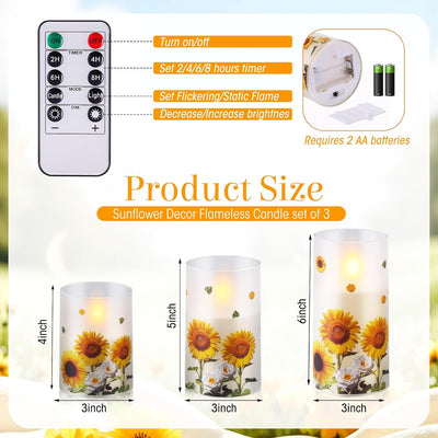 3 Velas LED Girasol Parpadeantes con Pilas para Fiesta Boda