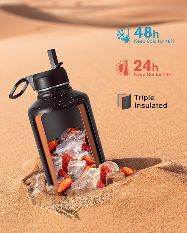 Botella agua acero inox popote 3 tapas Galaxy noche estrellada