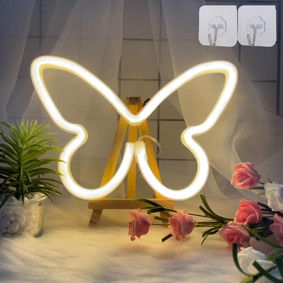 Luces LED neón forma mariposa decoración pared dormitorio