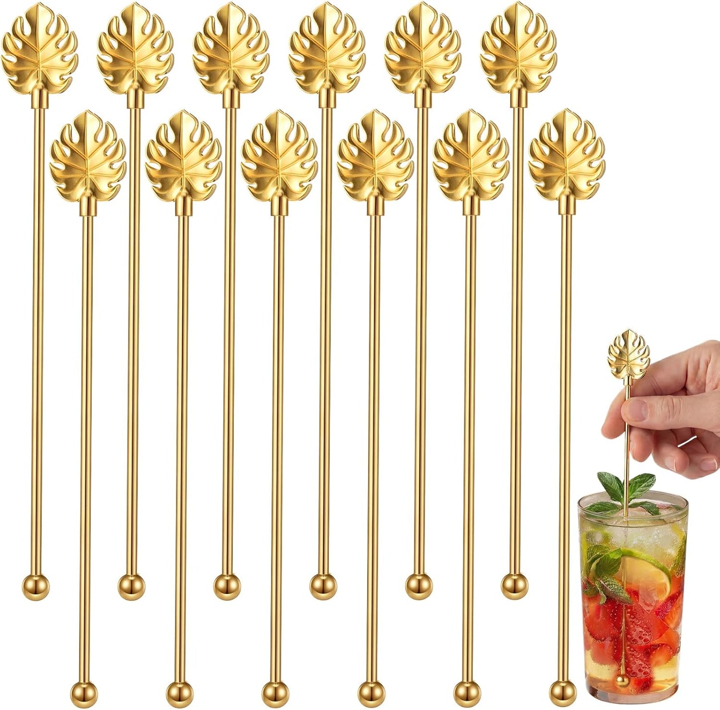 8 Palitos Swizzle Acero Inox Dorado 7pulg
