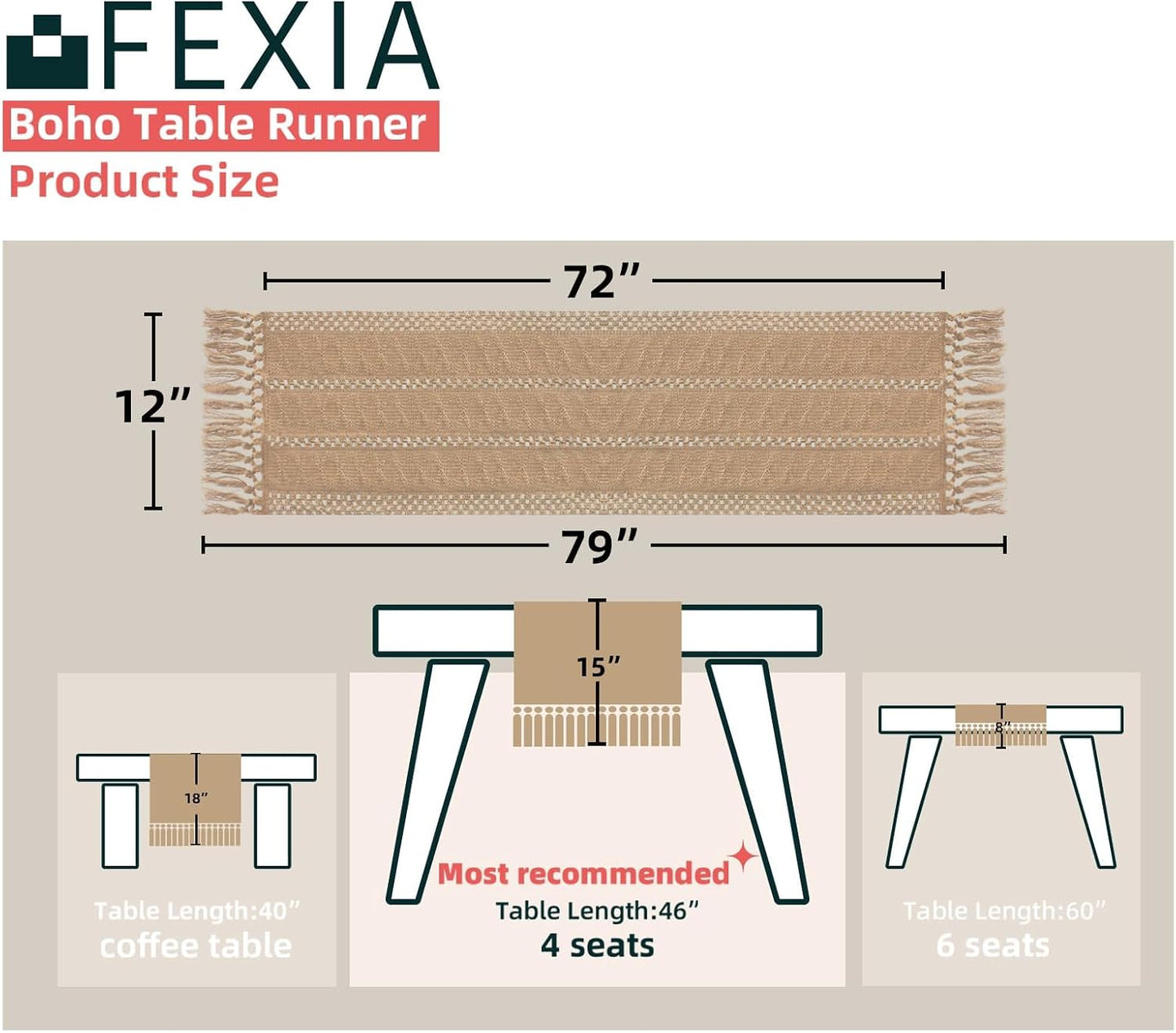 Mesa arpillera marrón bohemio 72pulg decoración comedor
