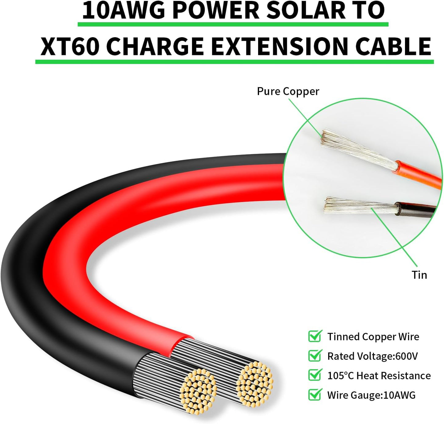 Cable XT60 1.52m para panel solar plegable RV