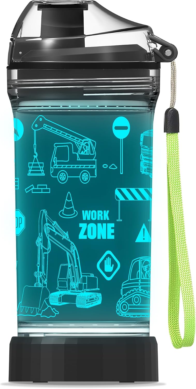 Botella agua niño taza deportiva tractor LED 14oz Tritan