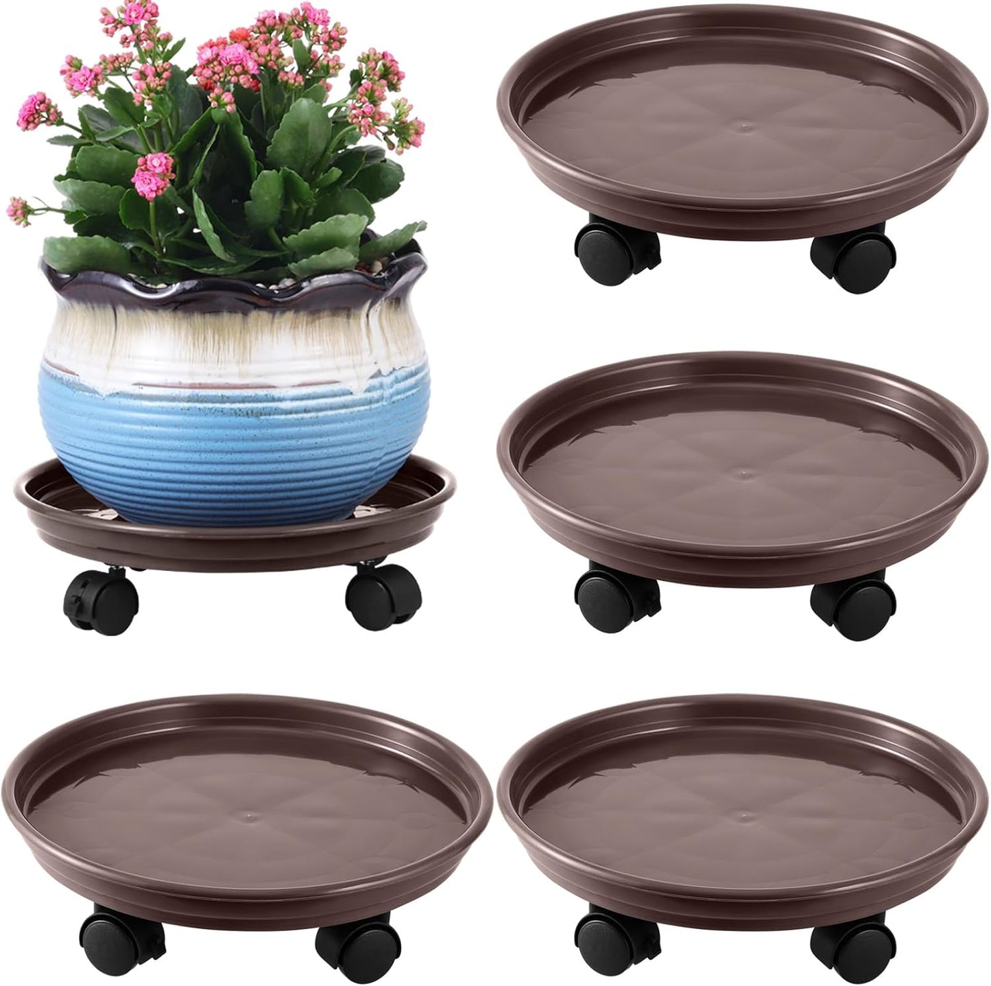 4 Soportes Plantas Ruedas 11.8pulg Base Plástico