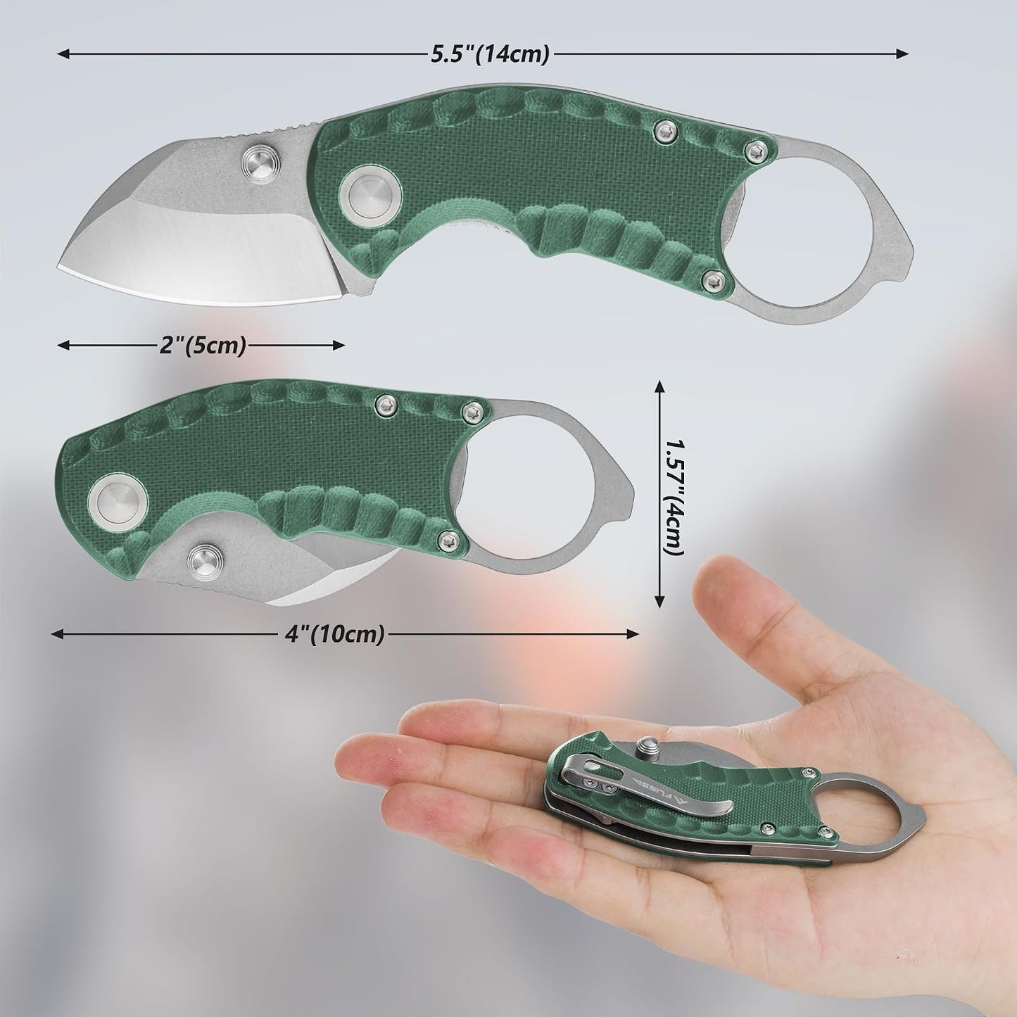 Cuchillo EDC plegable 4" acero 8Cr13MoV mango G10 verde