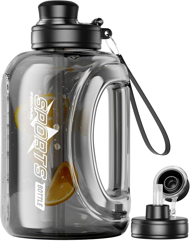 Botella agua 95oz/2.8L con popote asa correa deporte