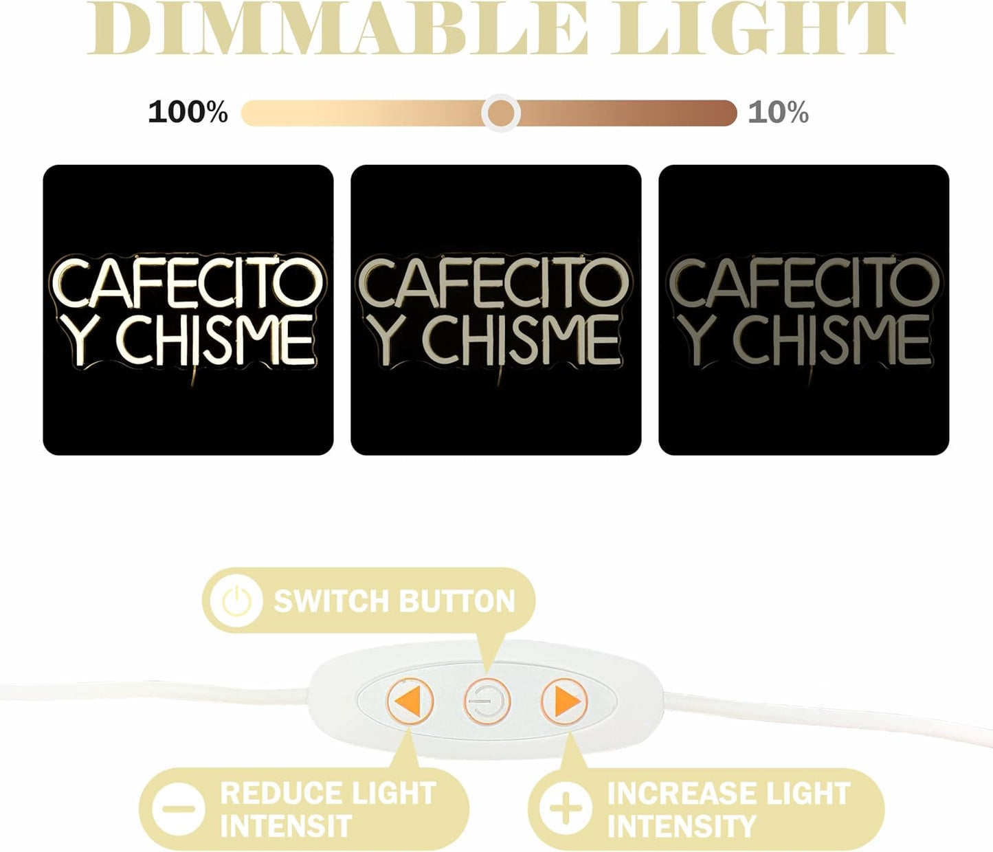 Cartel neón Cafecito Y Chisme decoración dormitorio