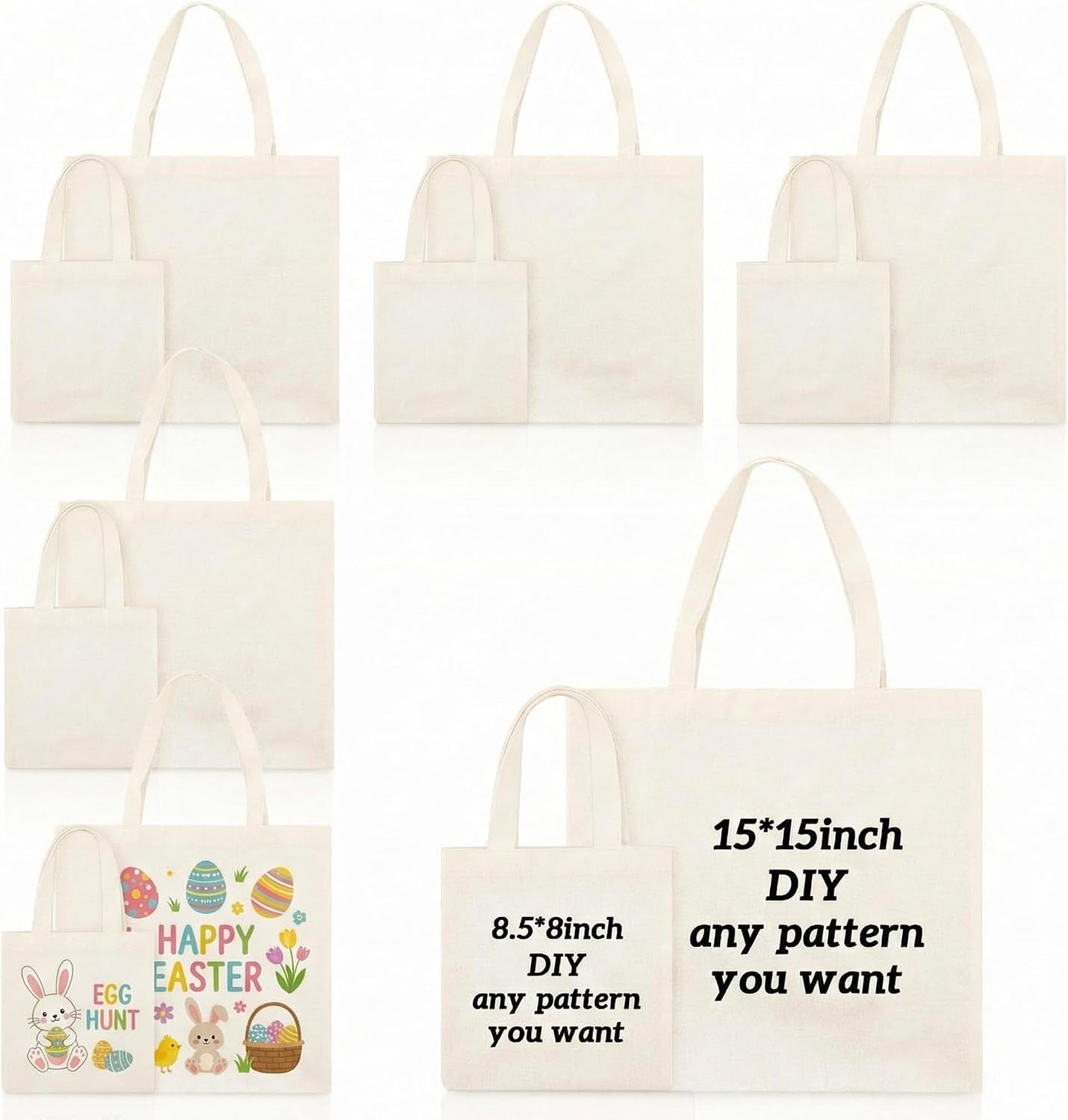 12 Pzas Bolsas Tote Lona Reutilizables 15x15"