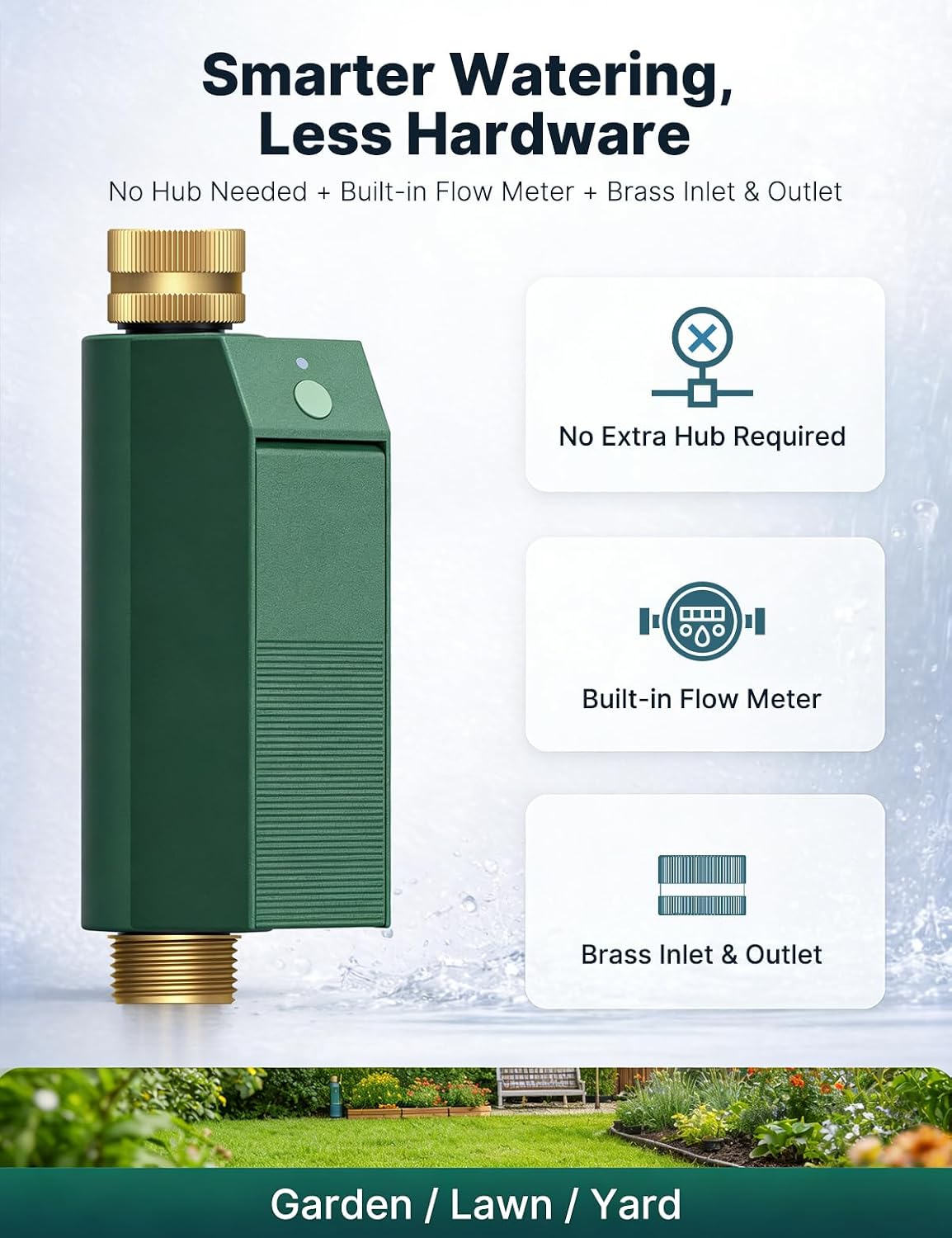 Controlador regadera WiFi acero bronce medidor flujo app
