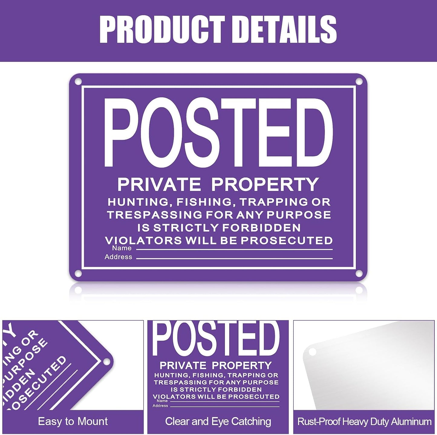 40 Carteles Aluminio Reflectante 7x10pulg Morado