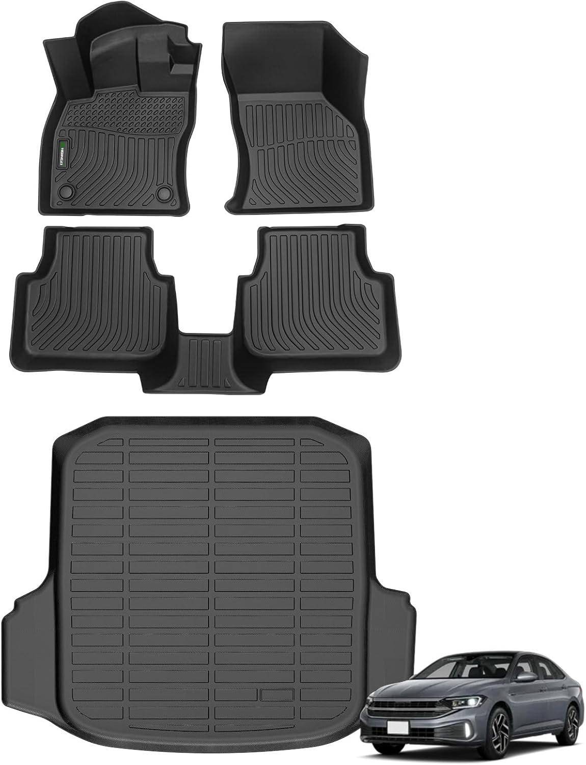 Set tapetes piso y protector carga auto impermeable negro