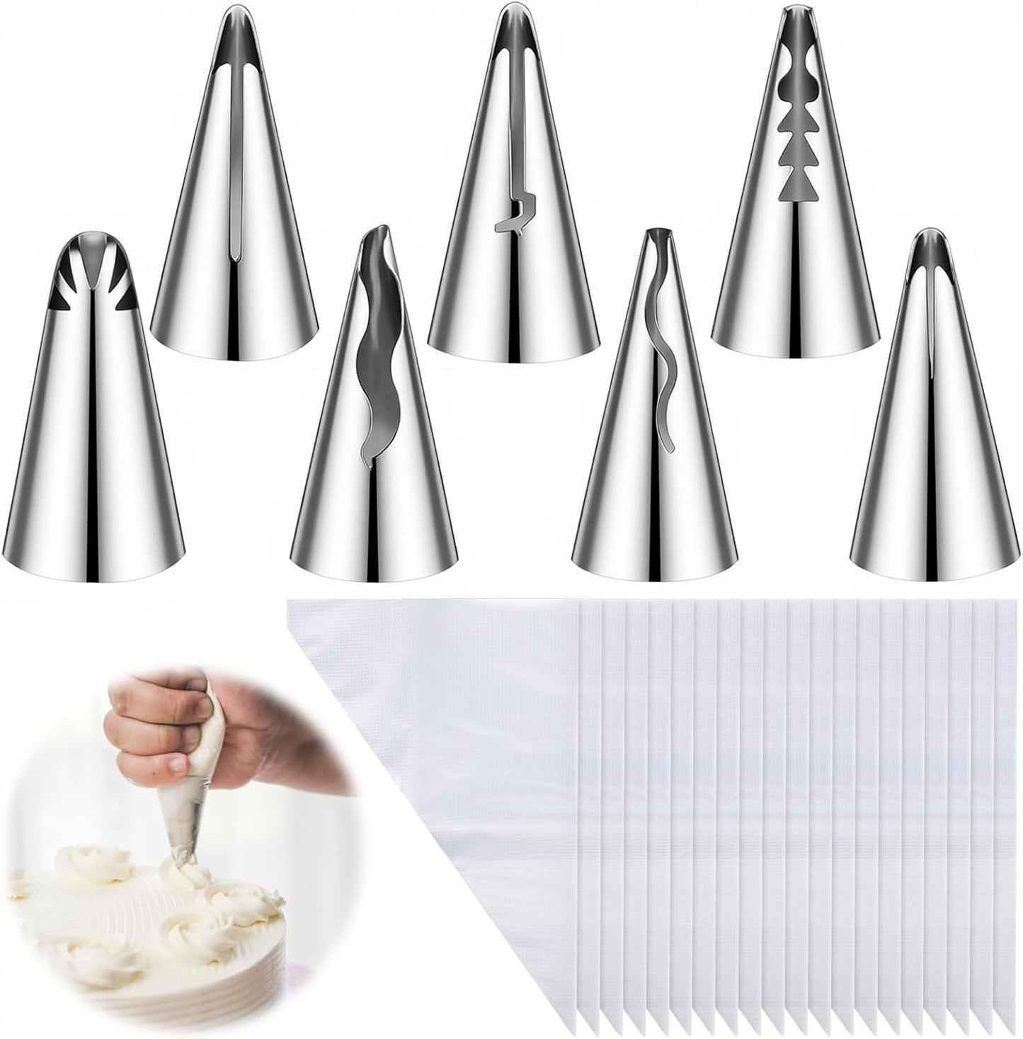 Set 7 Pzas Puntas Tubo Acero Inox Con 20 Bolsas Pastelería