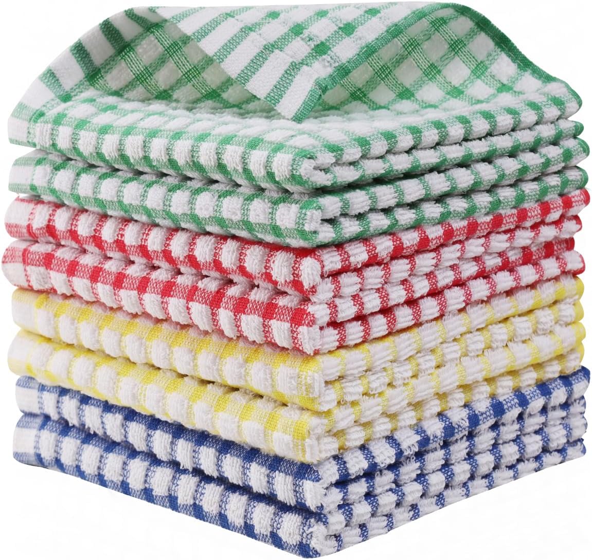8 Pzas Paños Cocina 12x12pulg 100% Algodón Colores Mezclados