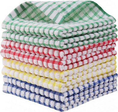 8 Pzas Paños Cocina 12x12pulg 100% Algodón Colores Mezclados