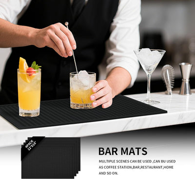 4 Tapetes Barra Goma Negra 18x12pulg para Barman Cocina