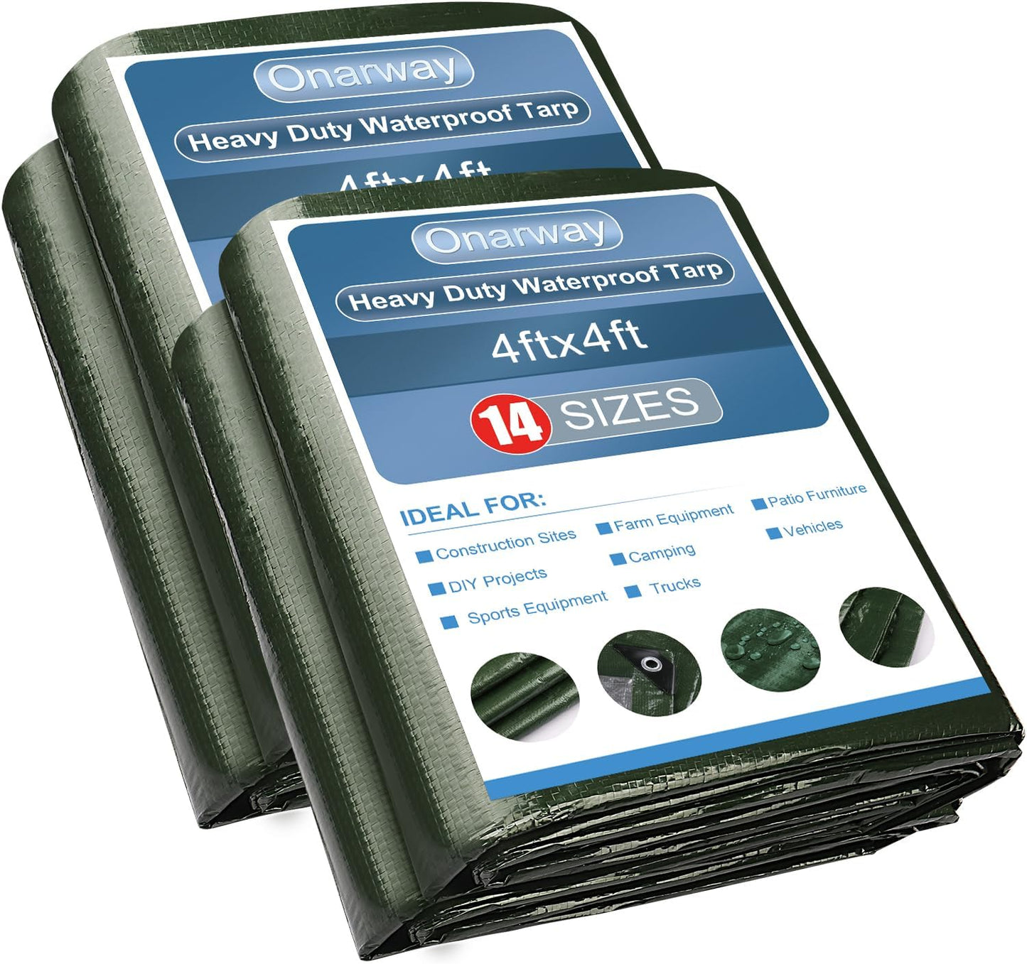 Lonas impermeables polietileno 4x4ft 0.236" 2 pack anti-UV