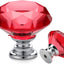 25 Pomos Cristal Rojo para Cajones Forma Diamante Base Plateada