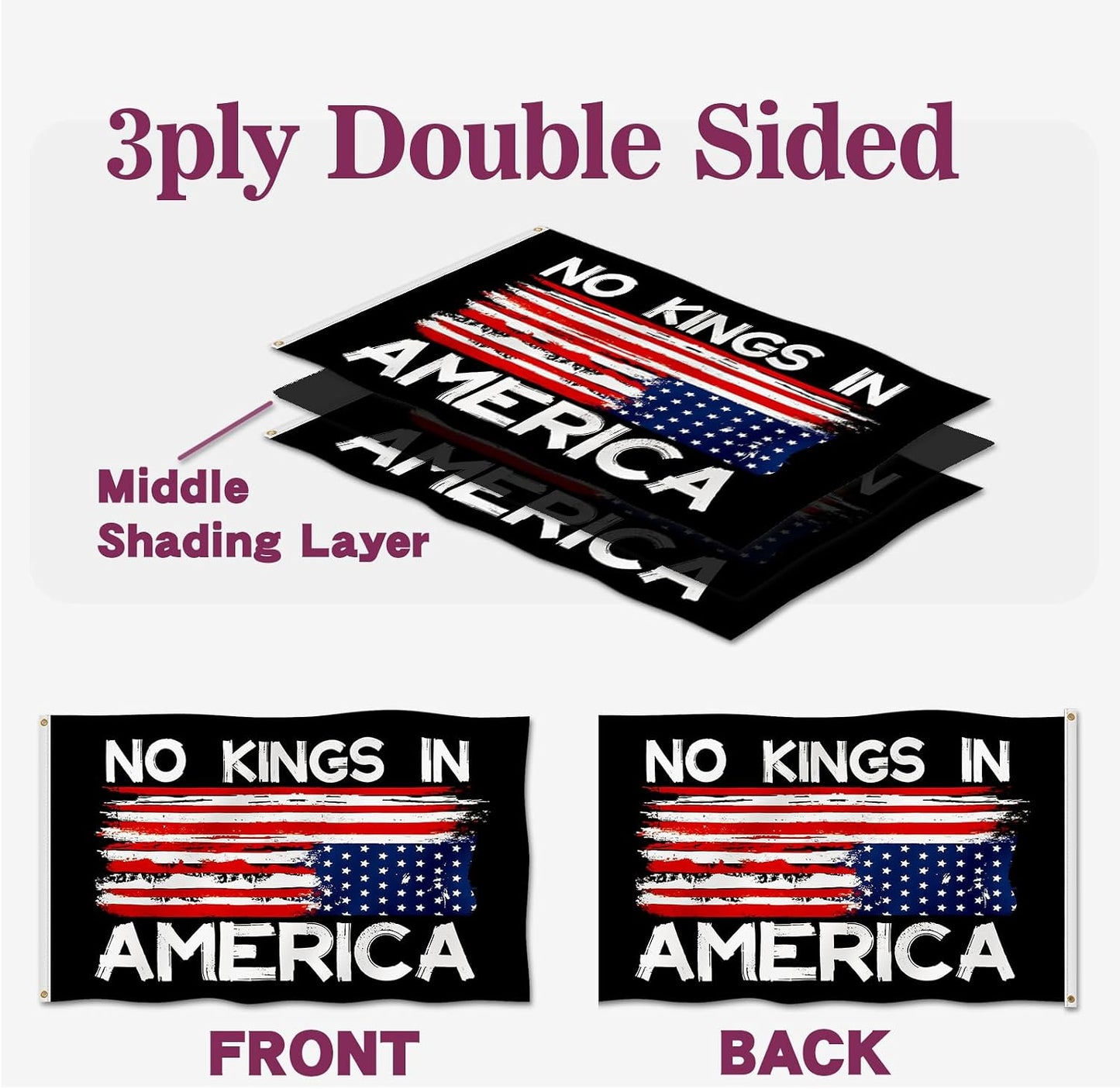 Bandera doble cara No Kings In America 2x3ft poliéster