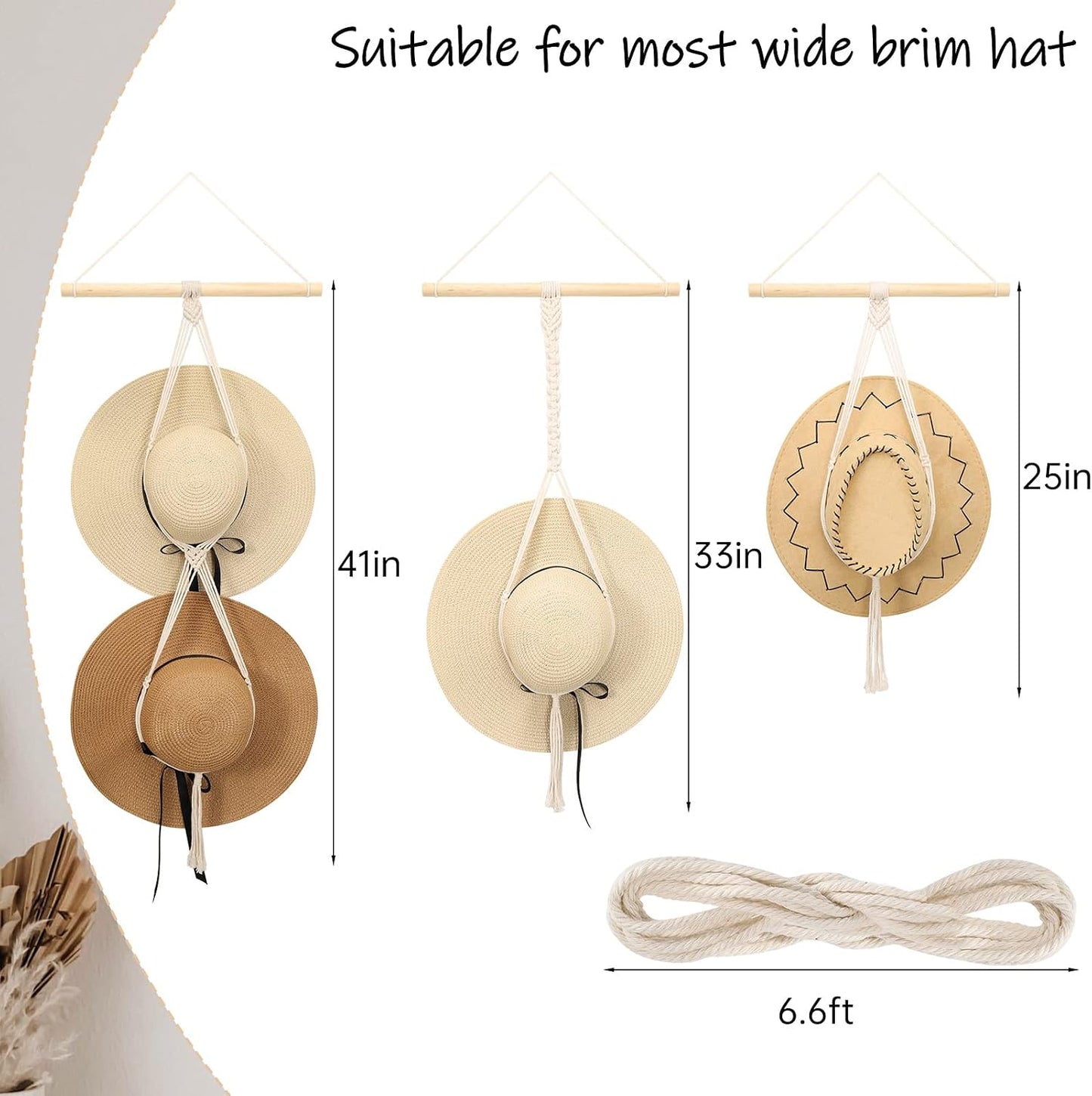 Perchero macramé para sombreros boho colgante