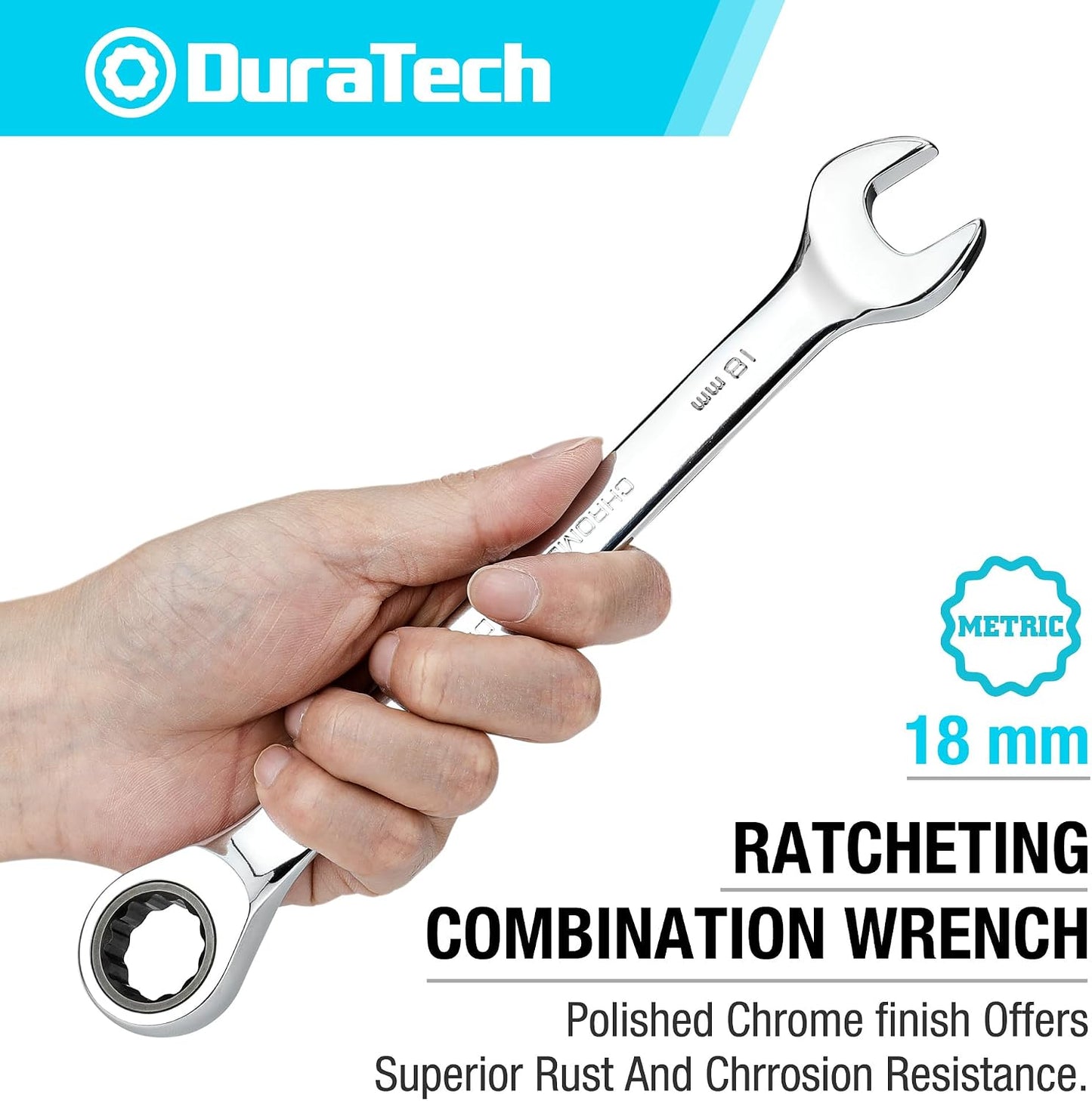 Llave trinquete 18mm métrica 72 dientes cr-v pulido