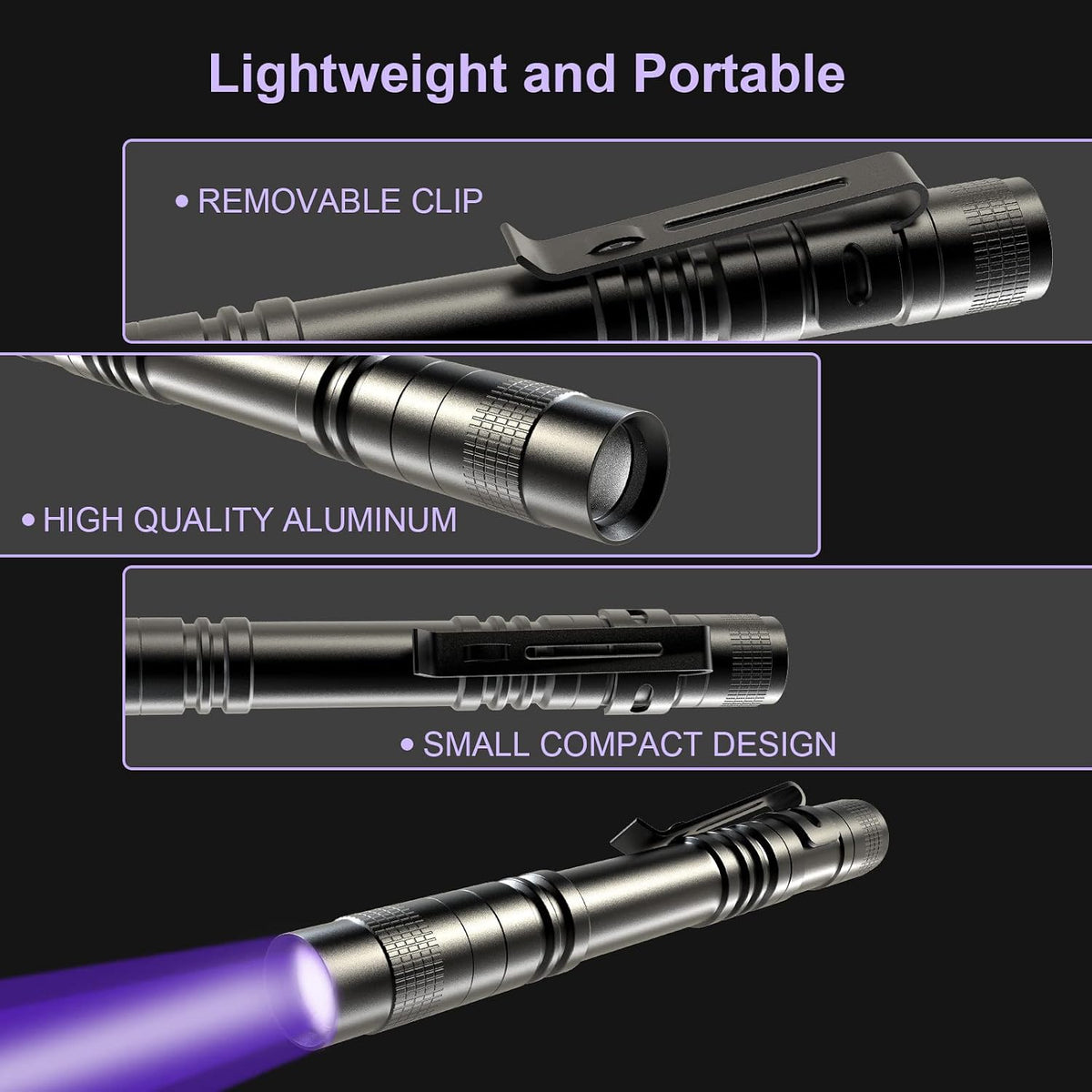 Linterna UV 395 nm impermeable set 4 con clip
