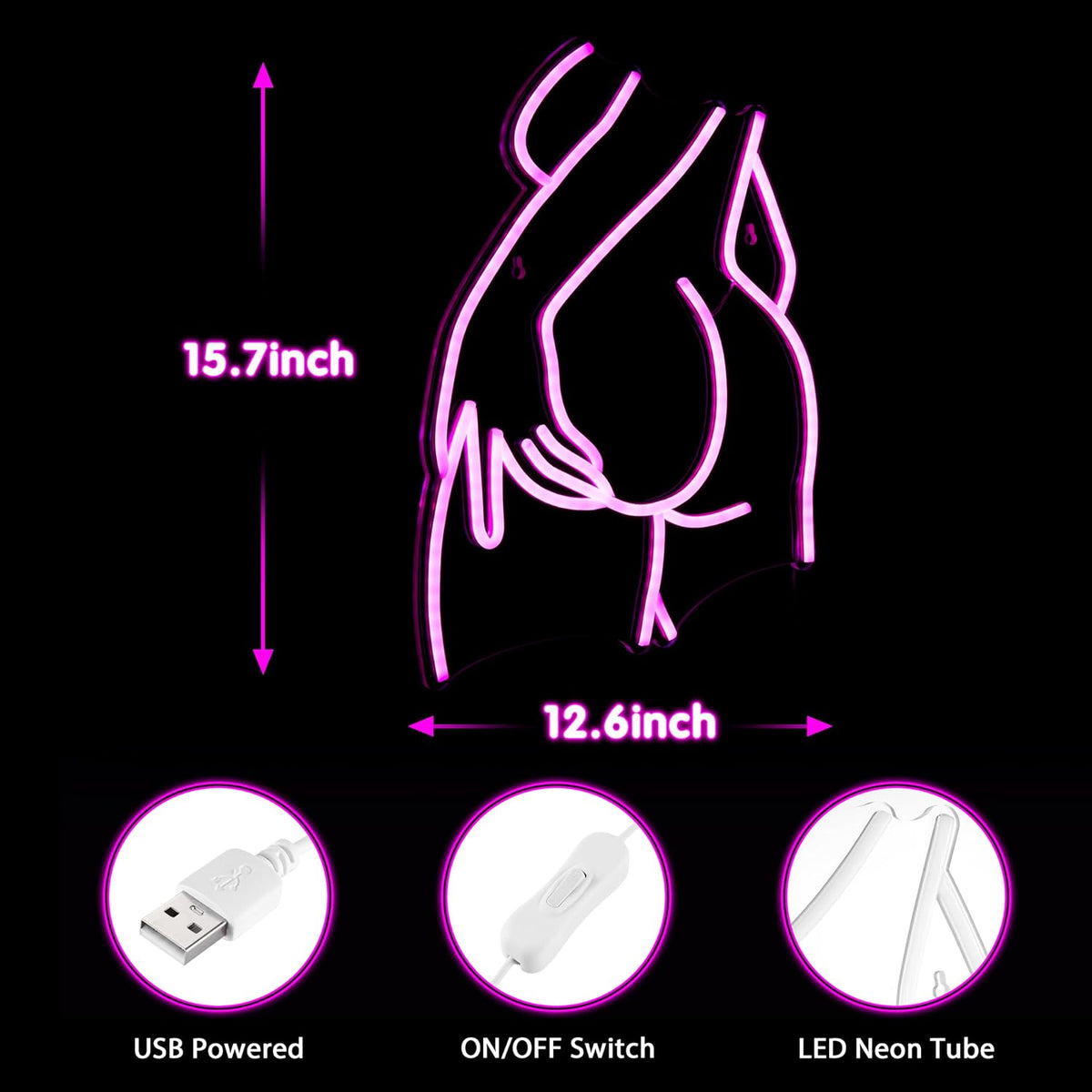 Letrero Neón Rosa Dama 15.7x12.6pulg para Dormitorio Fiesta