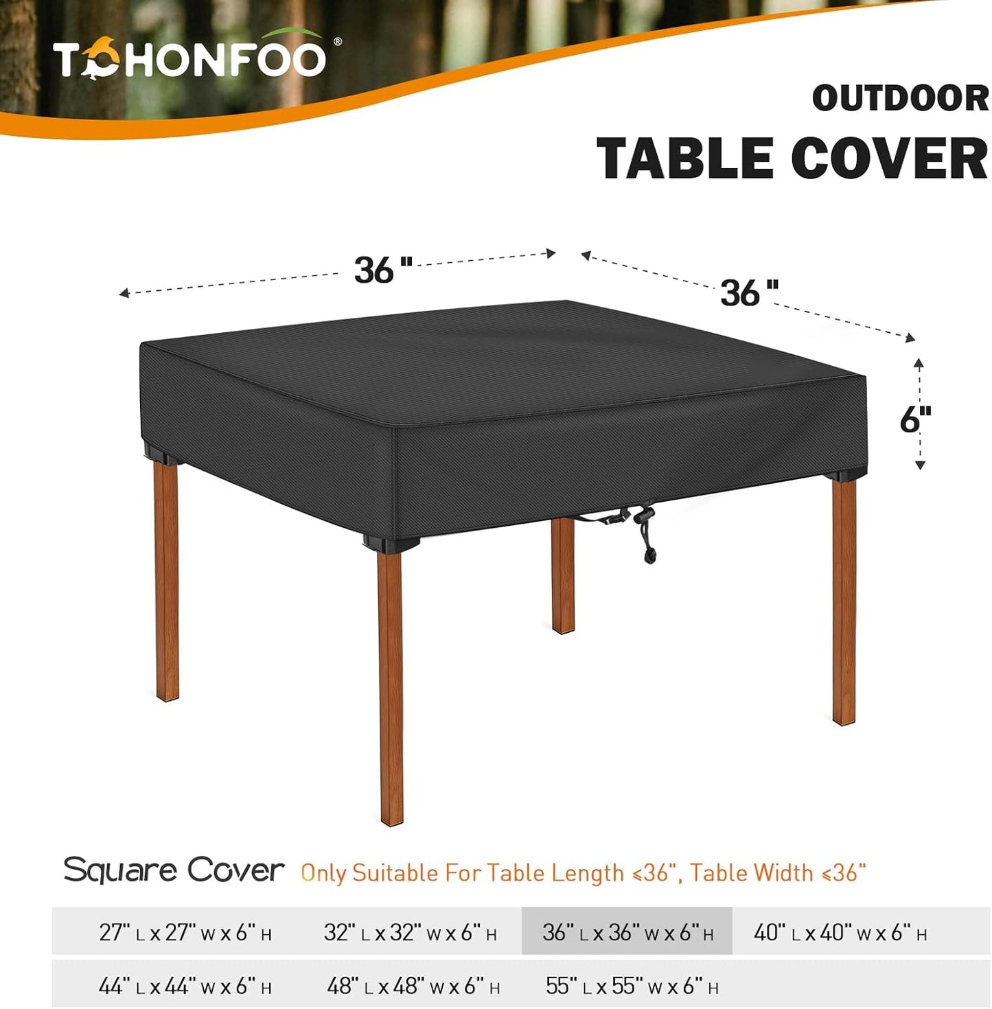 Funda cuadrada mesa patio impermeable anti-UV 36x36x6"