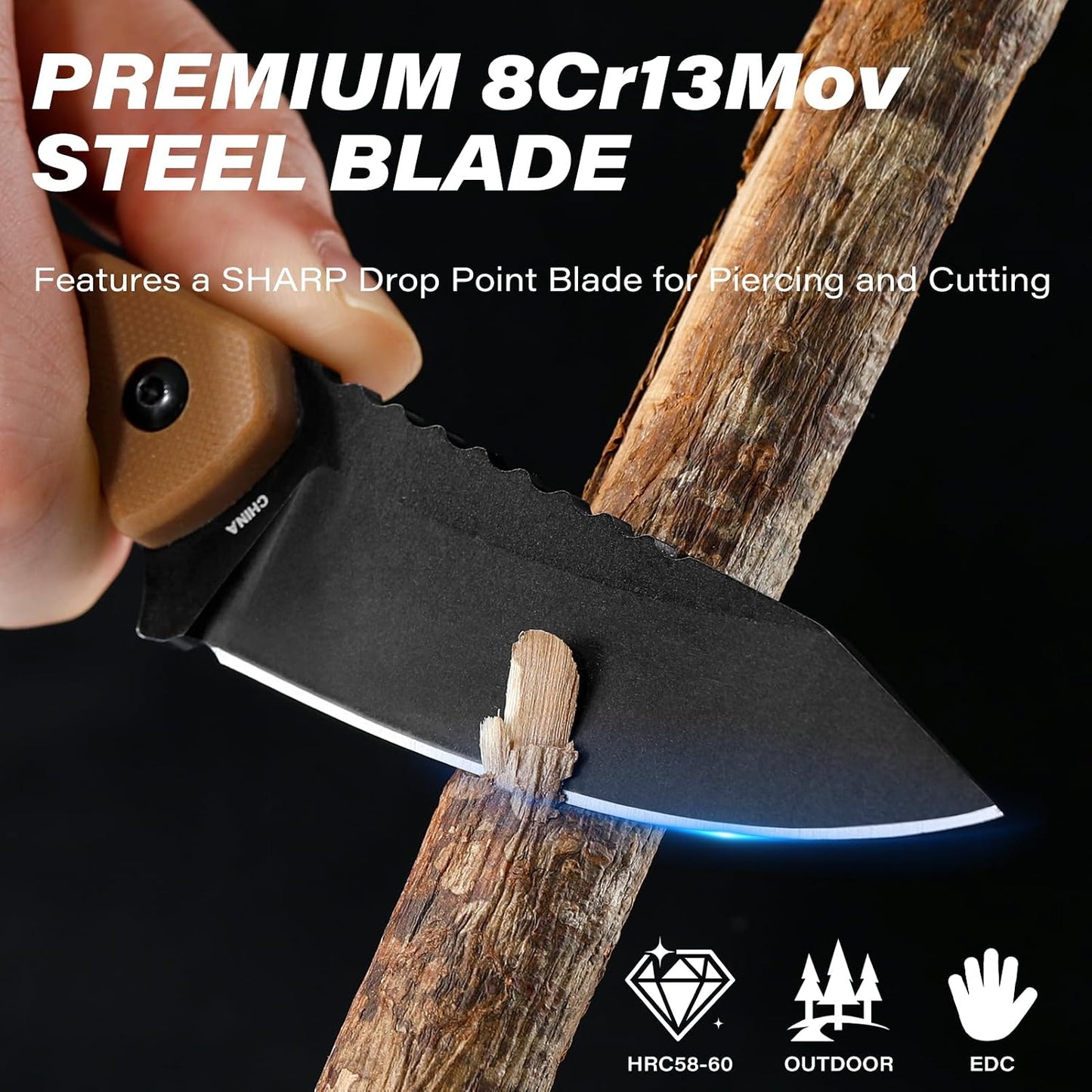 Cuchillo daga 7.5pulg hoja 8Cr13MoV G10 Kydex supervivencia