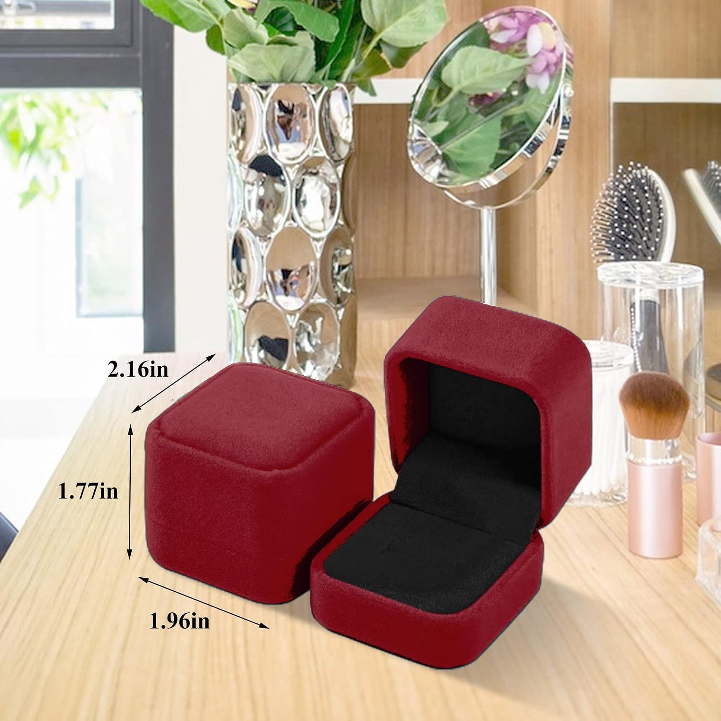 2 Cajas Terriopelo para Anillos y Pendientes Regalo Joyas