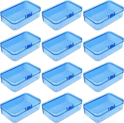 12 Cajas Plástico Rectangulares Vacías con Tapas 3.3x2.2pulg Azul