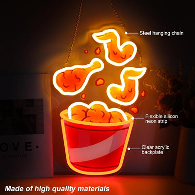 Letrero neón pollo frito LED USB decoración bar comida rápida