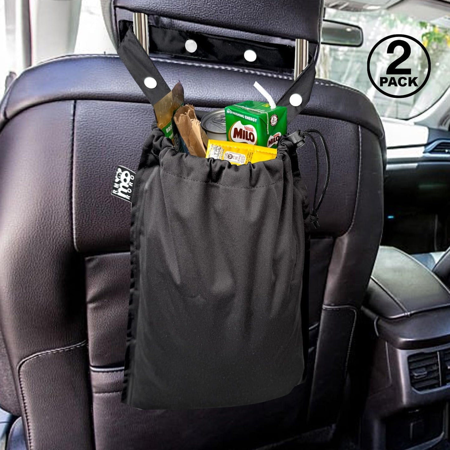 2 Pzas Bolsas Basura Impermeables para Auto con Cordón Negro