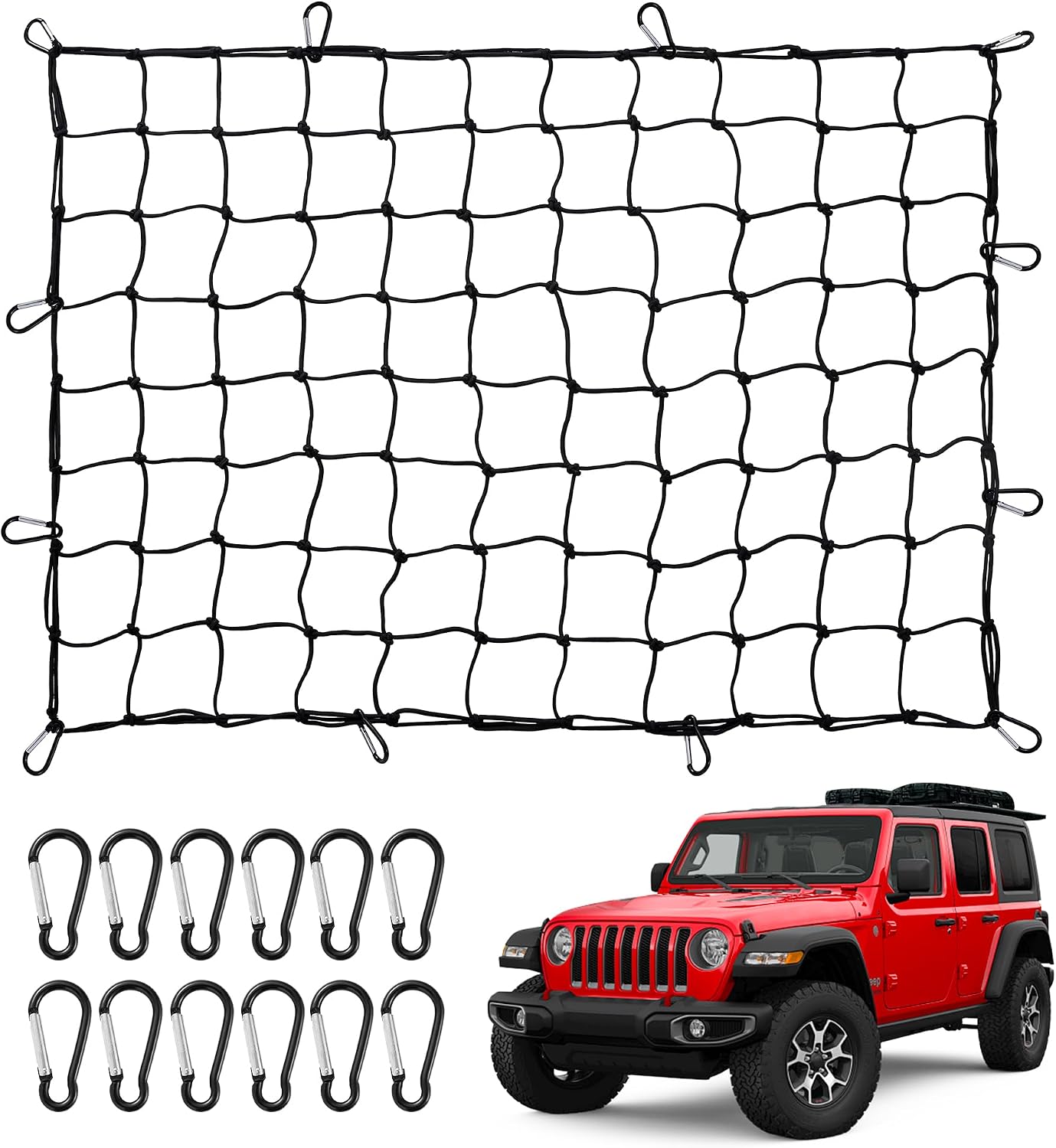 Red carga resistente 3x4ft con 12 mosquetones metal para camiones