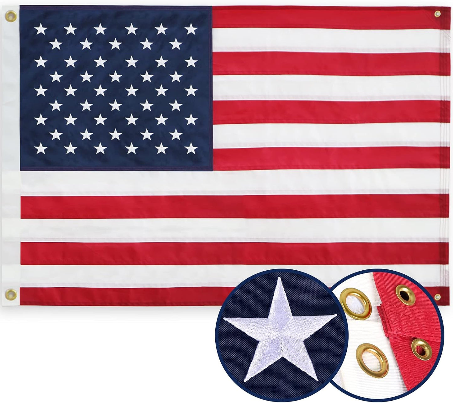 Bandera EE.UU. 2x3ft ojales latón estrellas bordadas