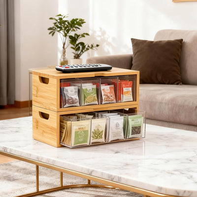 Organizador apilable bambú para caja de té 2 pzas