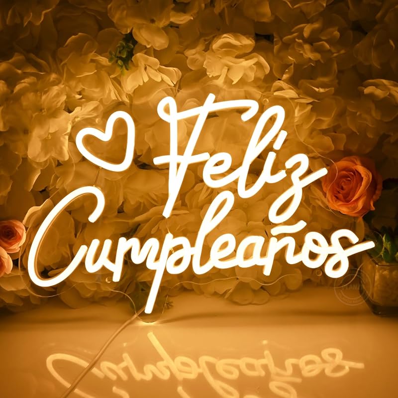 Letrero Neón Corazón Feliz Cumpleaños 15.75x10.12