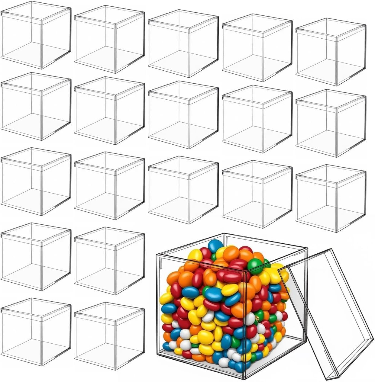 Caja acrílico transparente 2x2" cubo apilable para dulces