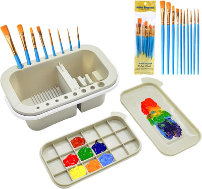Limpiador pinceles con 10 pincel soporte paleta acrílico acuarela