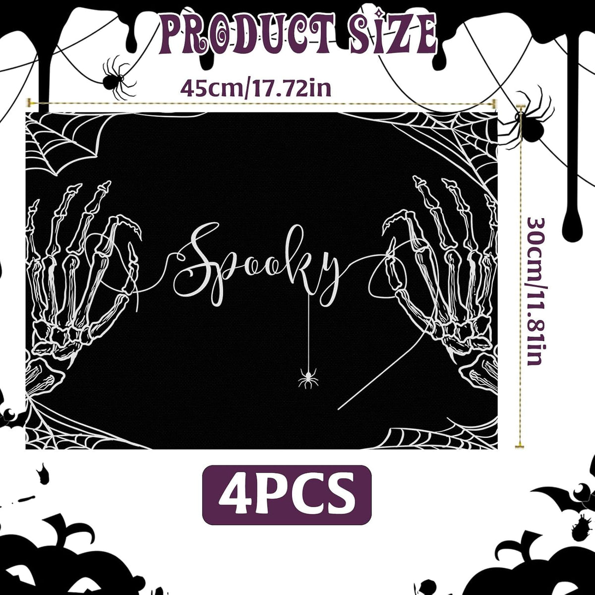 Set 4 Manteles Halloween Araña Espeluznante Negro