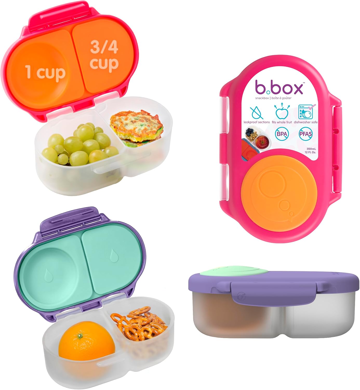 Caja snack 2 Pzas Bento niños 2 compartimentos sin BPA fresa