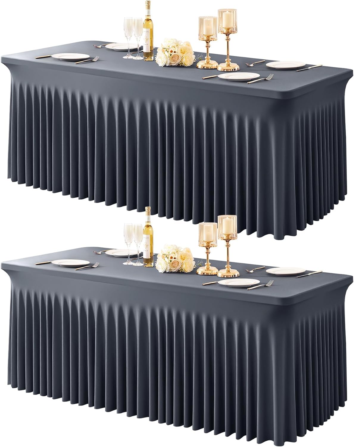 2 Manteles Grises Mesa Rectangular 6ft Elásticas