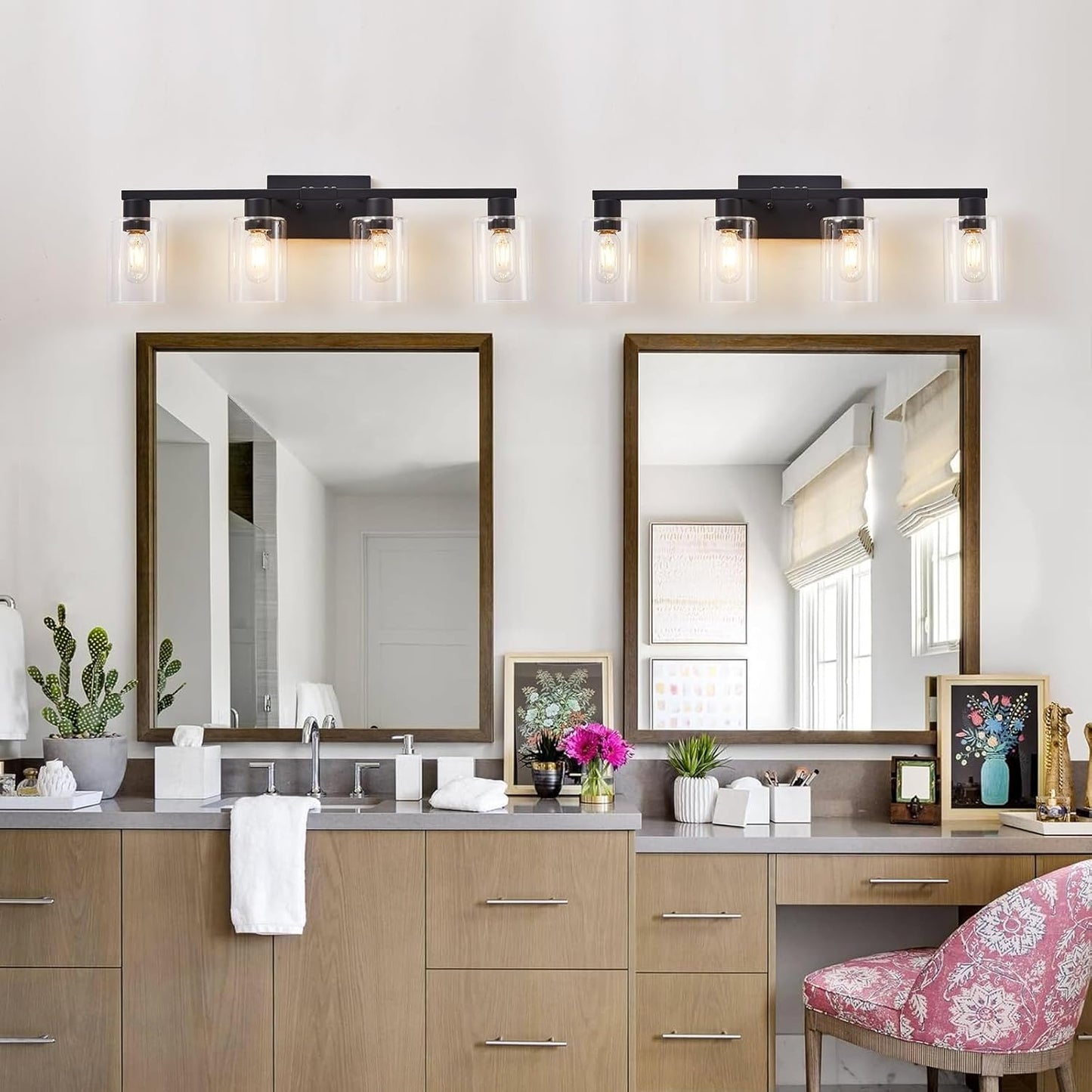 Lámpara baño 4 luces estilo rústico vidrio negro