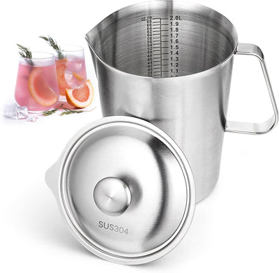 Jarra acero inox 70oz con tapa asa vaso graduado 2L