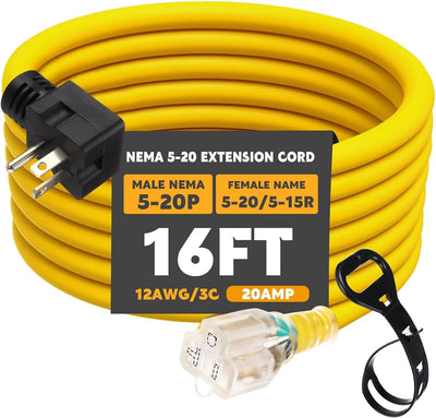 Cable extensión NEMA 5-20 16ft 20A con luz ETL