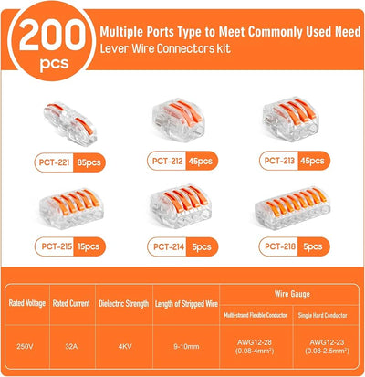 Kit 200 Conectores Palanca Alambre AWG 28-12