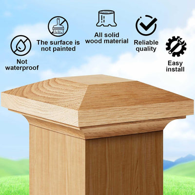 Kit 4 Unid. Postes Madera Roble Rojo Newel 3.5x3.5pulg